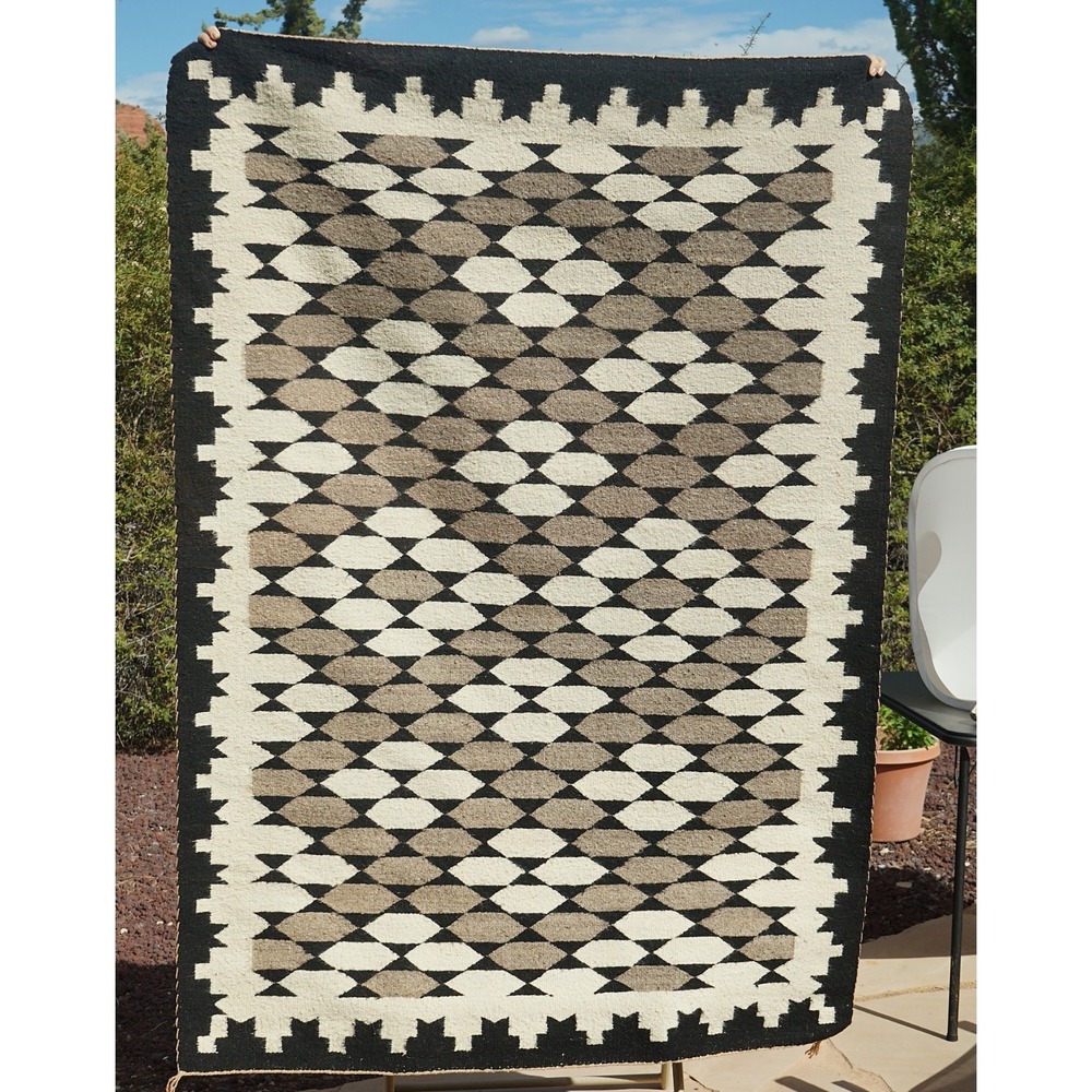 Vintage Navajo Native American Indian Eyedazzler Diamond Pattern Rug - 49" x 69"
